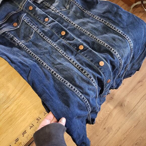 Dear John Denim Snap Front Collared Long Sleeve Jean Dress Pockets Small - Picture 11 of 12